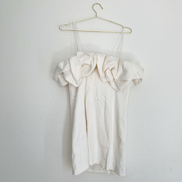 🆕 ZARA Satin Effect Voluminous Ruffles Mini Dress in Oyster White SZ M - Picture 13 of 15